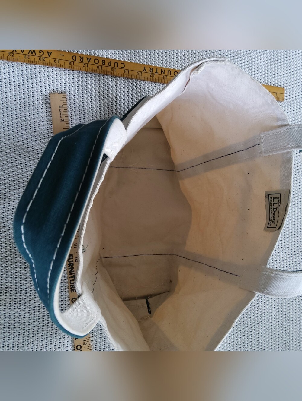L L Bean Boat Tote  Cream Green Handles with Corgi Embroidery and Red